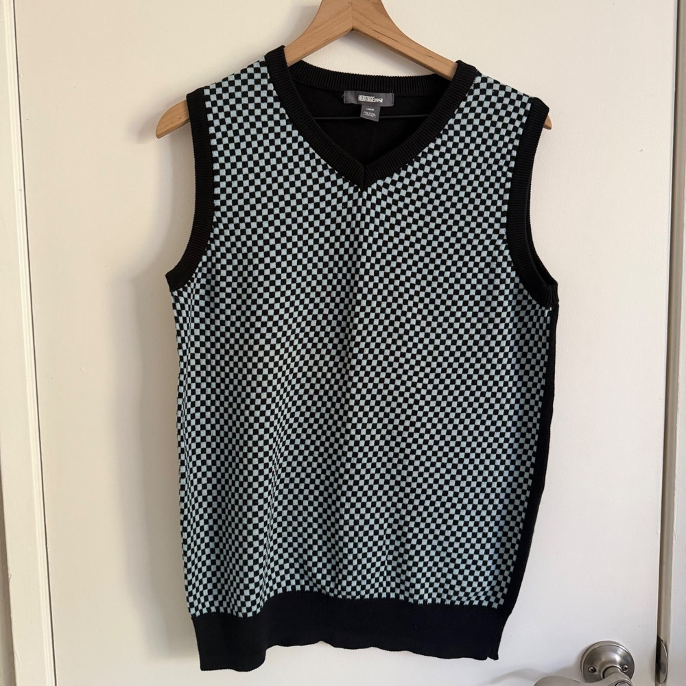 Heritage 1981 Checkered Sweater Vest Large Preppy Dark Academia Retro Nerd